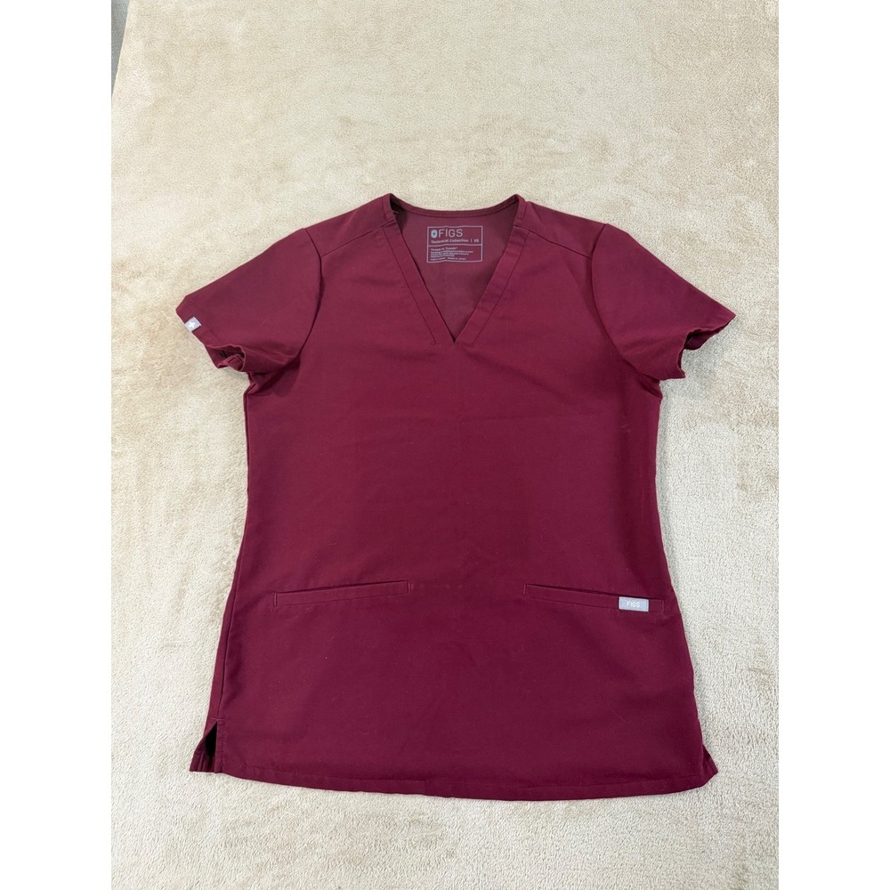 FIGS casma scrub Top‎ womens XS Burgundy Technical Collection medical S/S EUC